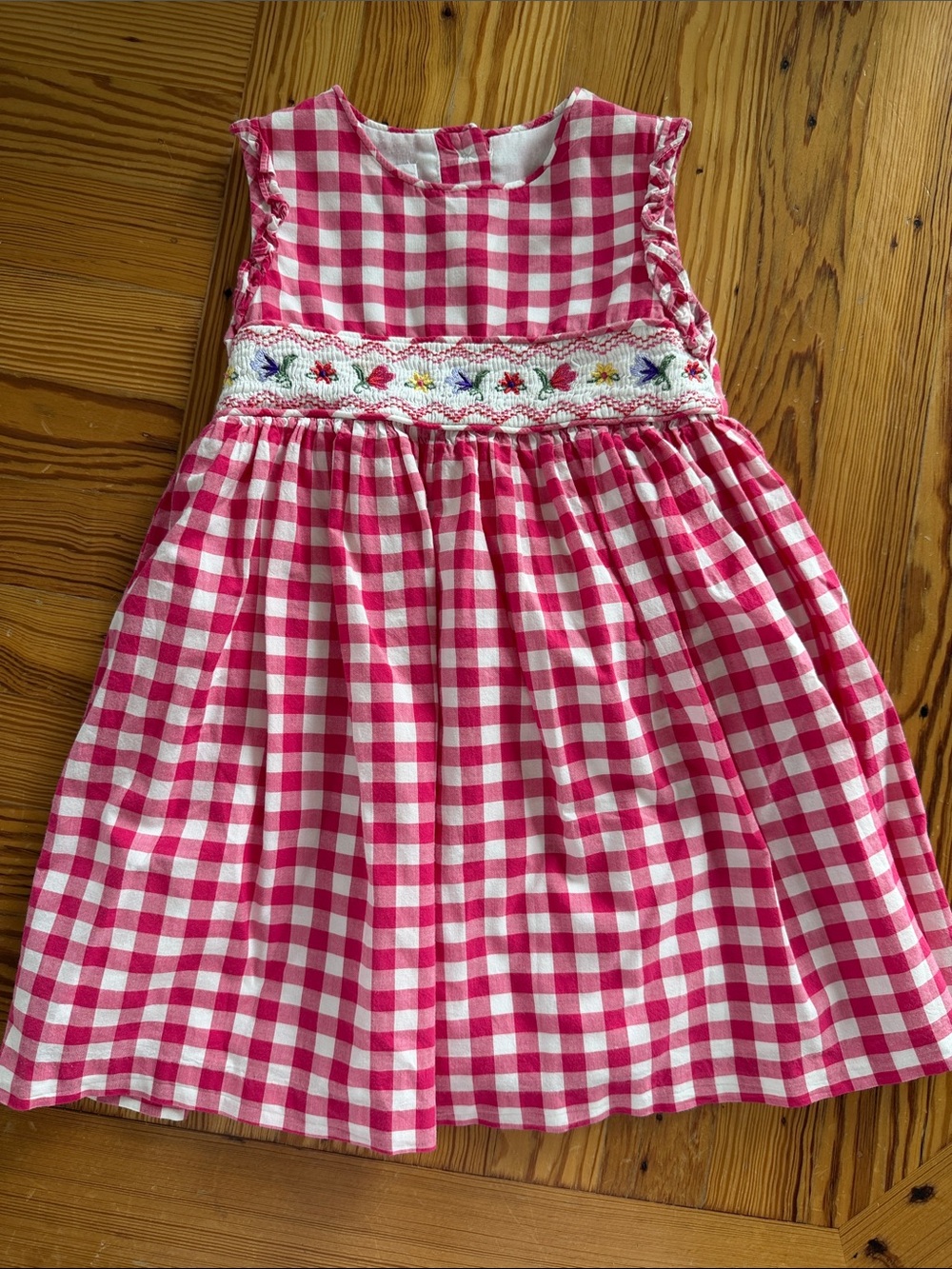 Bonnie Jean Pink and White Gingham Smocked Dress